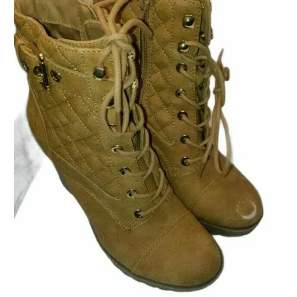 -■FLAWED■G by Guess Lace Up Heeled Zip Up Women's Combat Boots in Yam Siz… - Picture 4 of 4